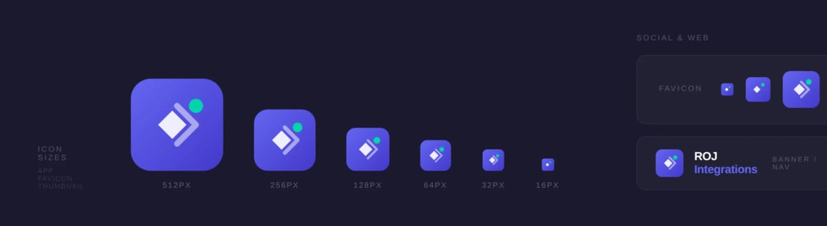 A collection of blue application icons in various sizes arranged horizontally on a dark background
